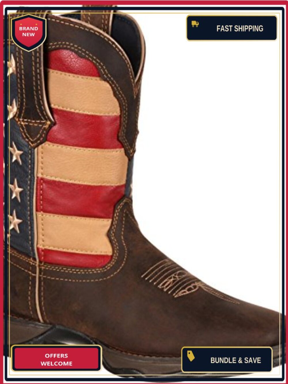 Durango Lady Rebel Flag RD4414 Western Boots - Mid-Calf Pull-On Square Toe